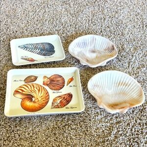 Bundle of 4 Seashell Ocean Melamine Plastic  Trays and Dishes. EUC